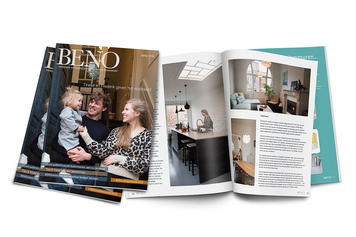 Om kandidaat-verbouwers te helpen BENOveren maakt de Vlaamse verbouwsector het magazine BENO. 